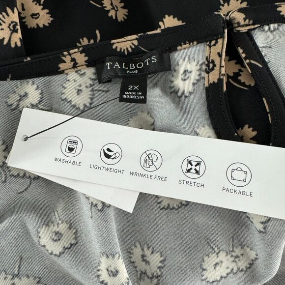Talbots Knit Jersey Tunic Top 2X Floral Black Tan 3/4 Sleeve Stretch NWT TP-2818 - Picture 11 of 13